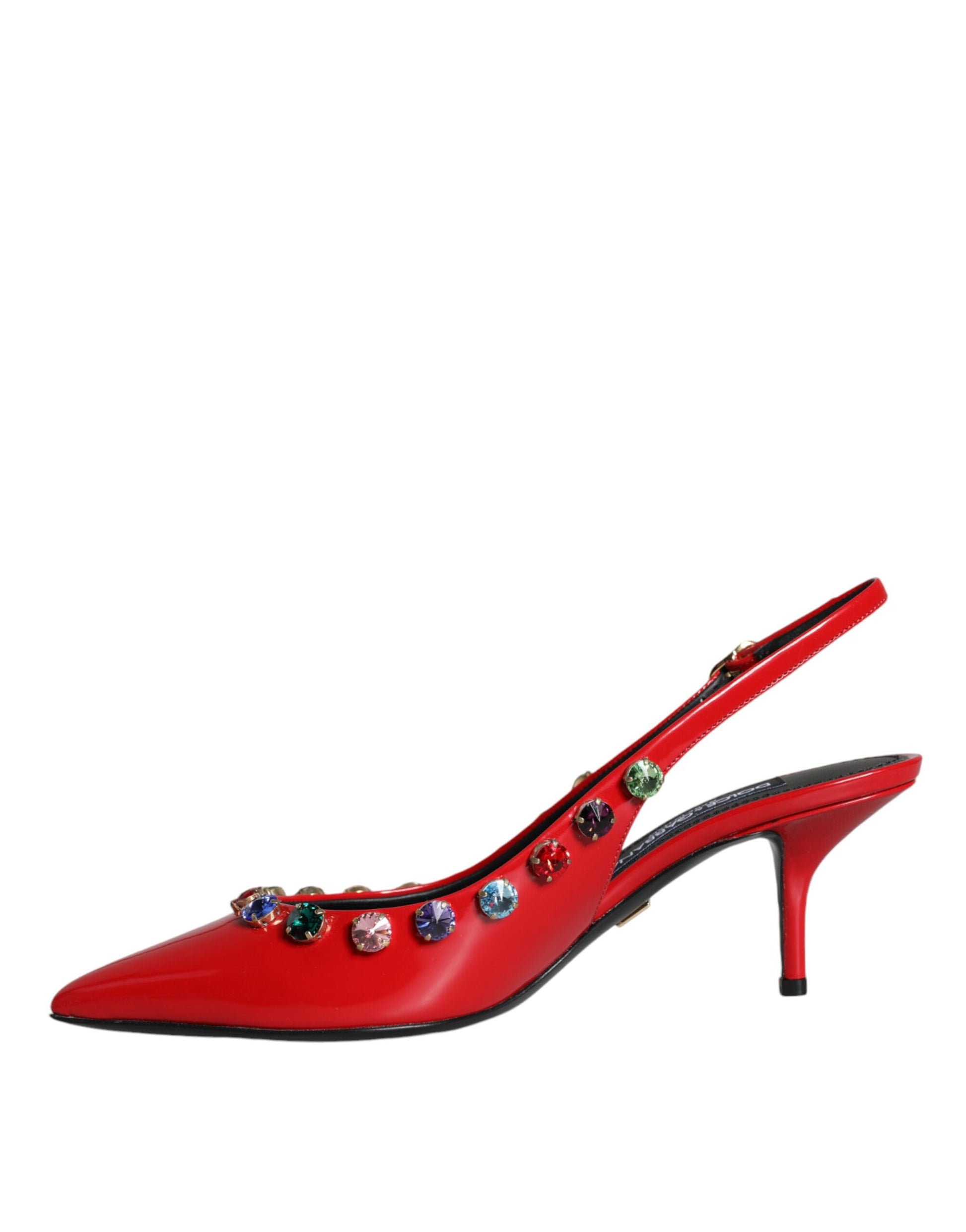 Rote Slingback-Schuhe aus Leder mit Kristallabsatz