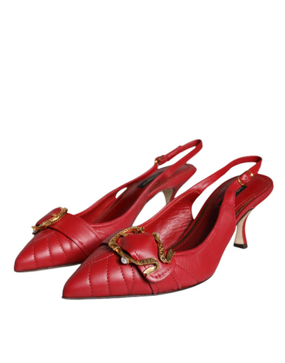 Rote Devotion Slingback-Schuhe aus Leder mit Absatz