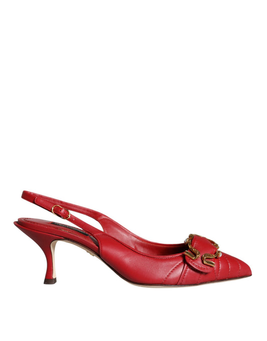 Rote Devotion Slingback-Schuhe aus Leder mit Absatz