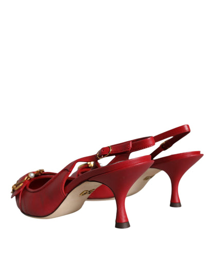 Rote Devotion Slingback-Schuhe aus Leder mit Absatz