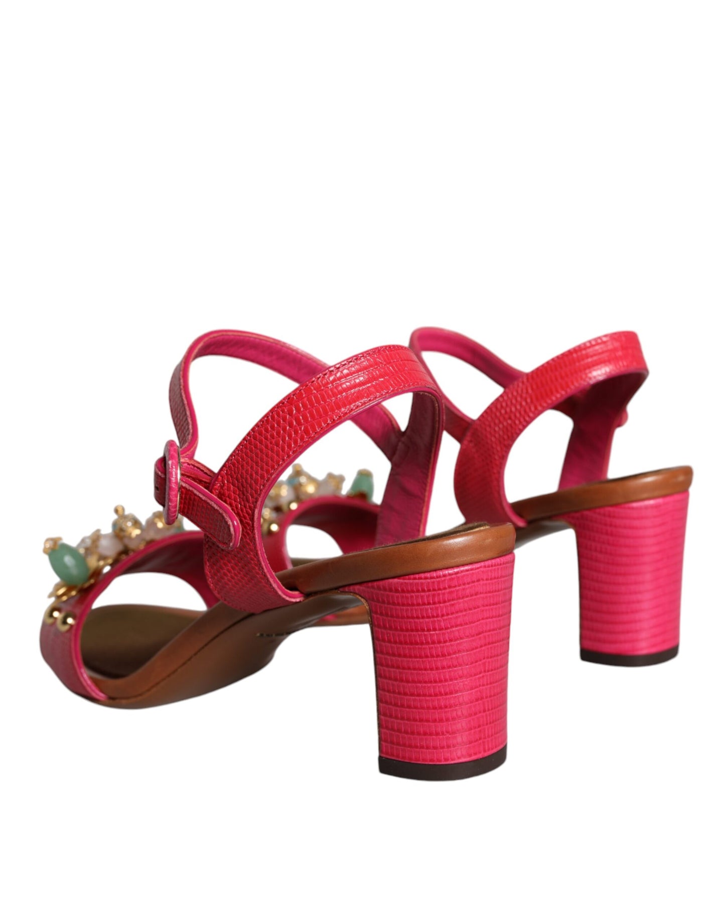 Fuchsiafarbene Sandalen „Keira“ aus verziertem Leder