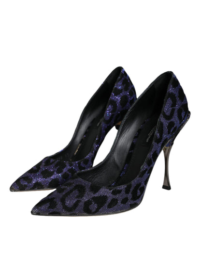 Violette Leoparden Lurex High Heels Pumps Schuhe