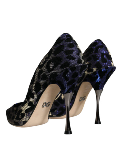 Violette Leoparden Lurex High Heels Pumps Schuhe