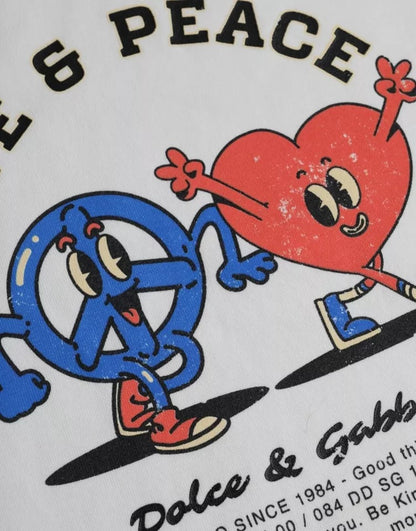 Weißes Rundhals-T-Shirt aus Baumwolle mit „Love &amp; Peace“-Print