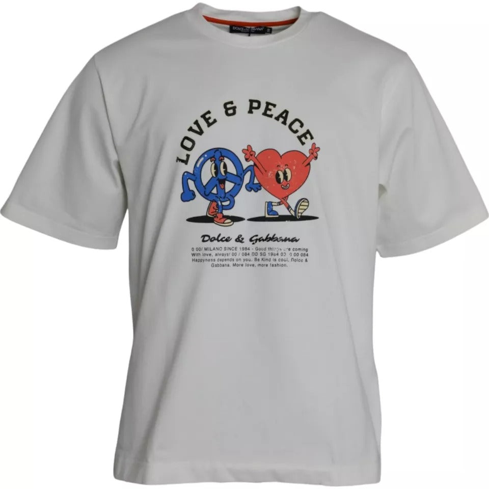 Weißes Rundhals-T-Shirt aus Baumwolle mit „Love &amp; Peace“-Print