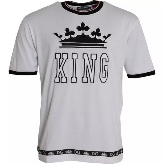 Weißes Crown King Baumwoll-Rundhals-T-Shirt für Herren