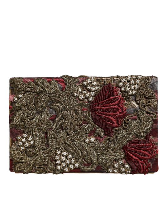 Abendtasche mit Clutch und Gold-Blumenmuster aus Jacquard mit Goldrahmen