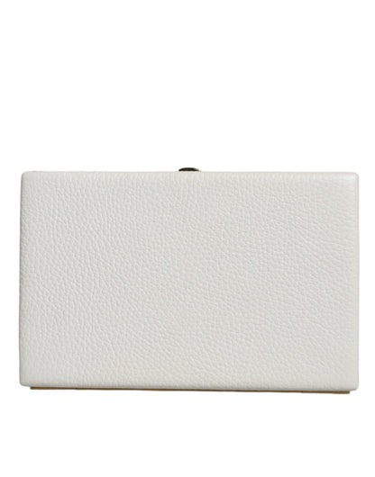 Weiße Leder Clutch mit Goldrahmen, Abendtasche, Partytasche