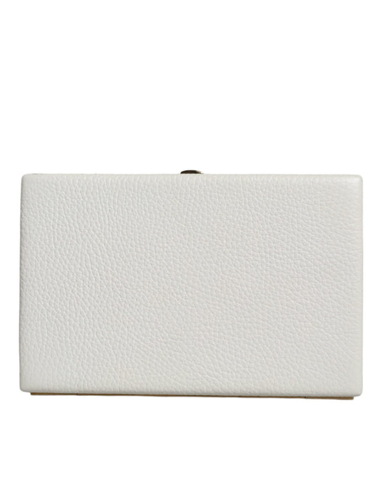 Weiße Leder Clutch mit Goldrahmen, Abendtasche, Partytasche