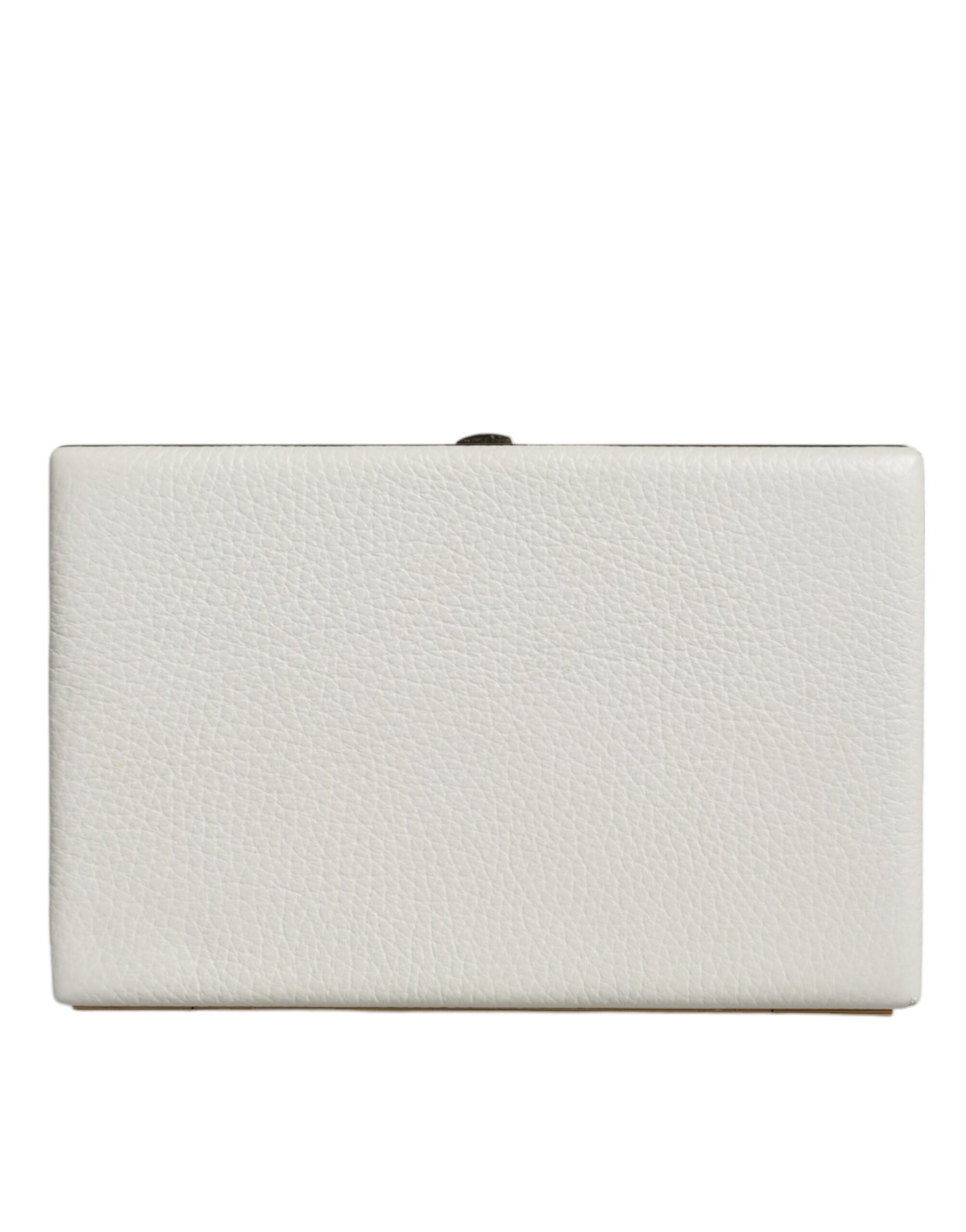 Weiße Leder Clutch mit Goldrahmen, Abendtasche, Partytasche