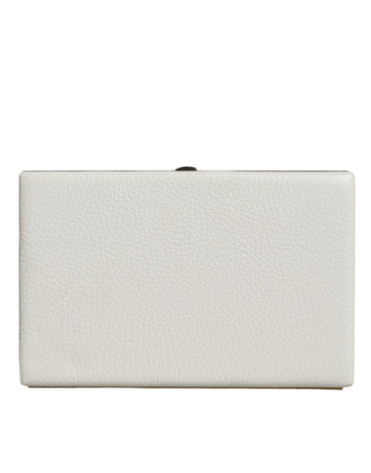 Weiße Leder Clutch mit Goldrahmen, Abendtasche, Partytasche