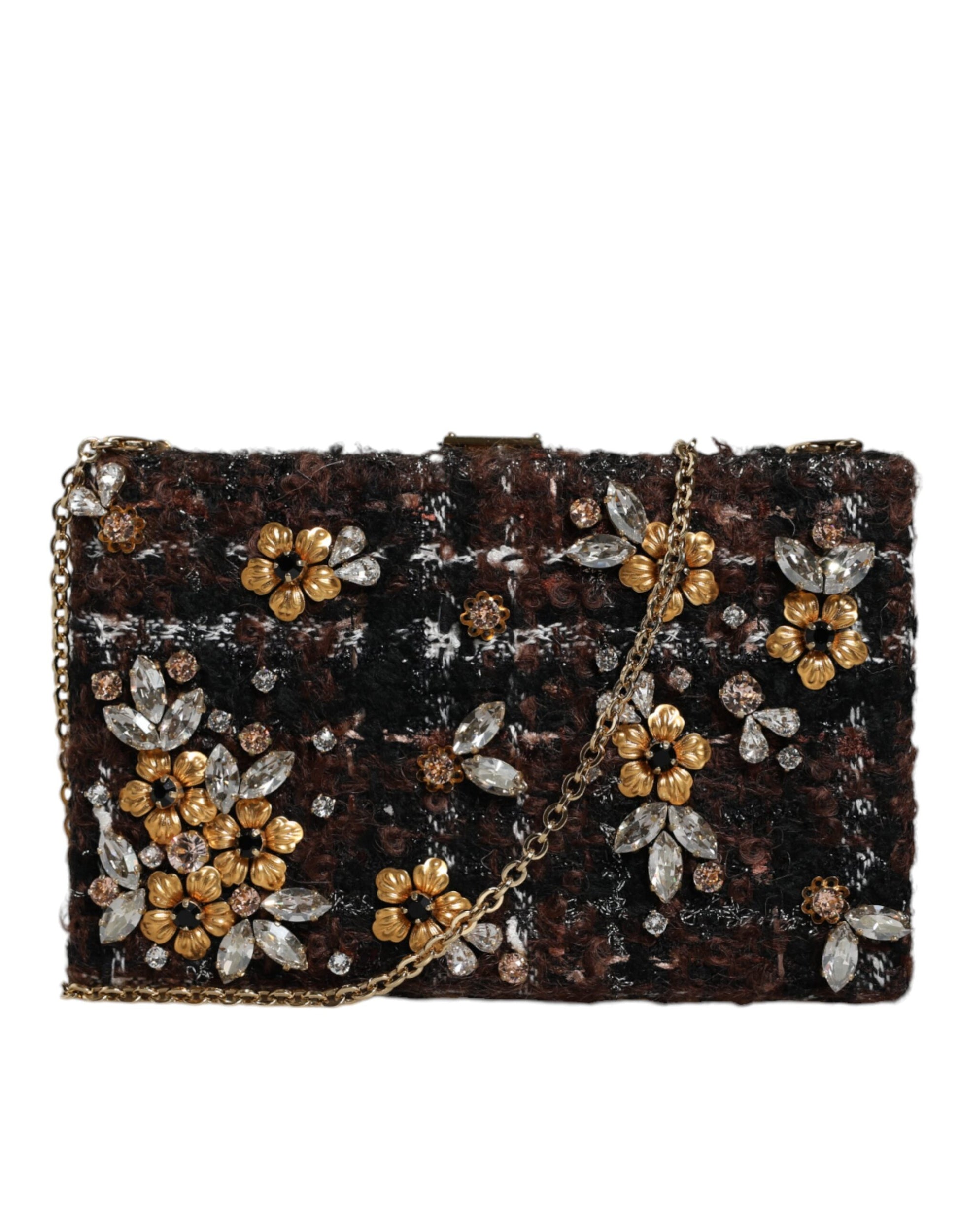 Mehrfarbige Clutch aus Tweed mit Blumenmuster, für Abendveranstaltungen, Umhängetasche