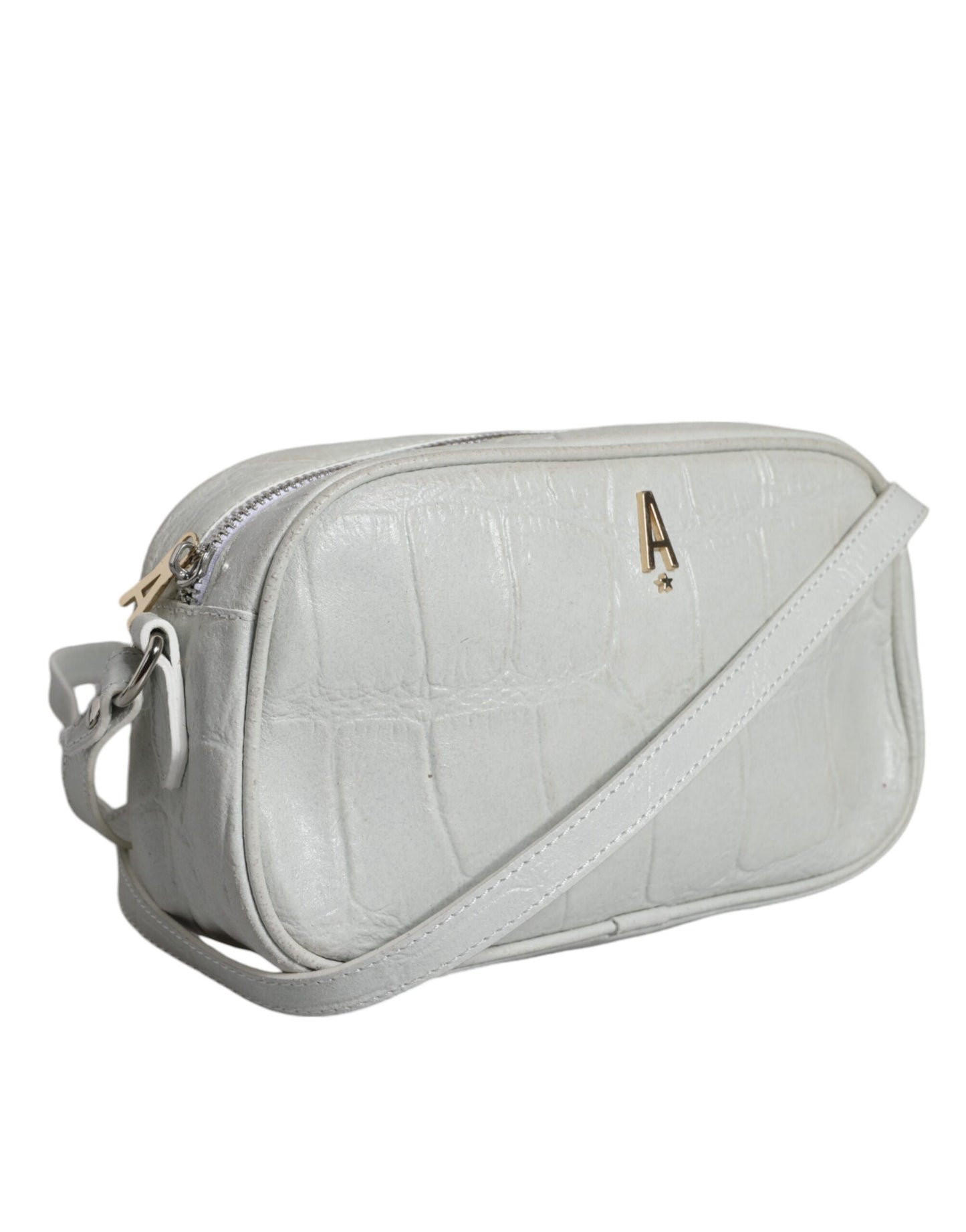 White Croc Print Leather Crossbody Sling Bag