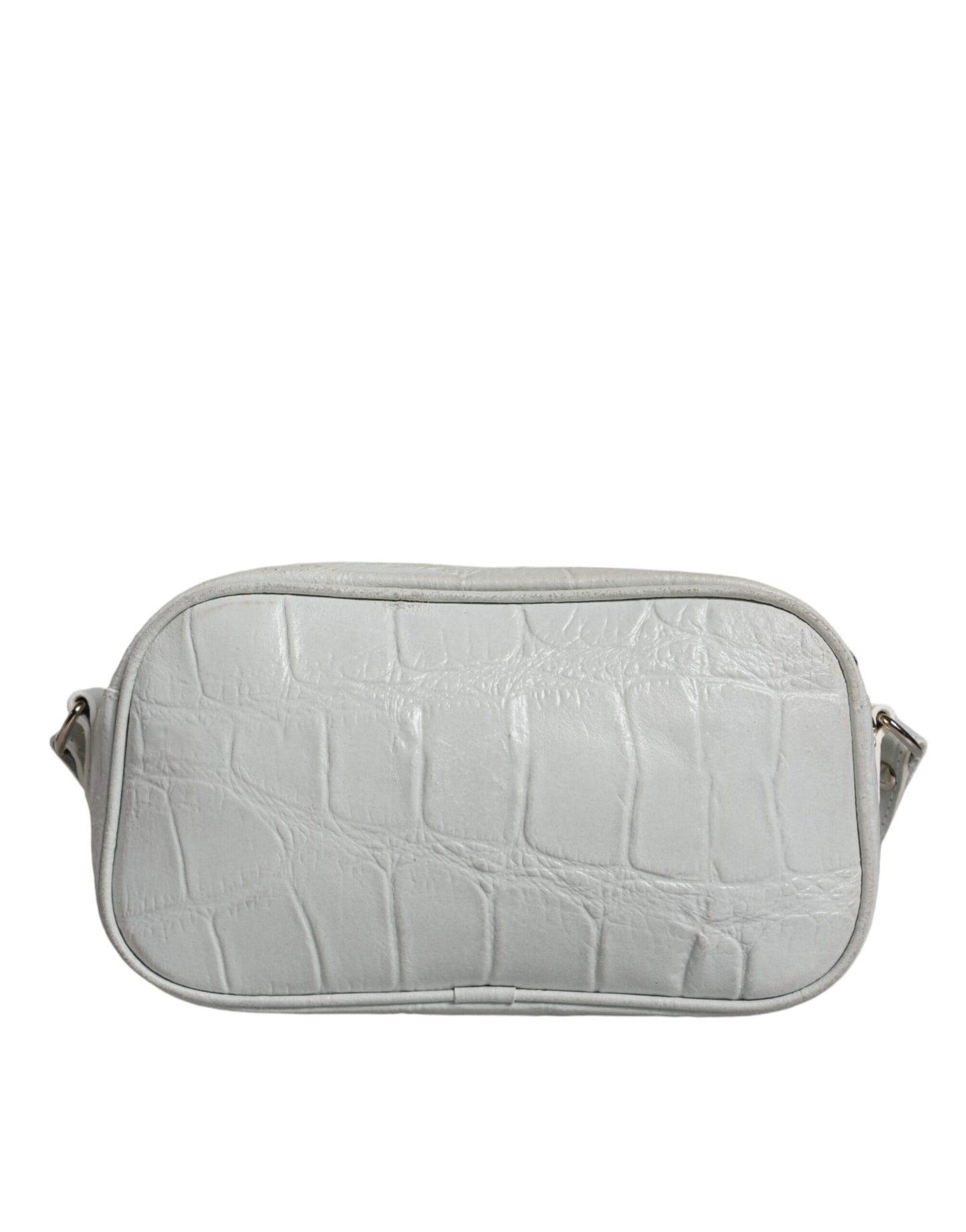 White Croc Print Leather Crossbody Sling Bag