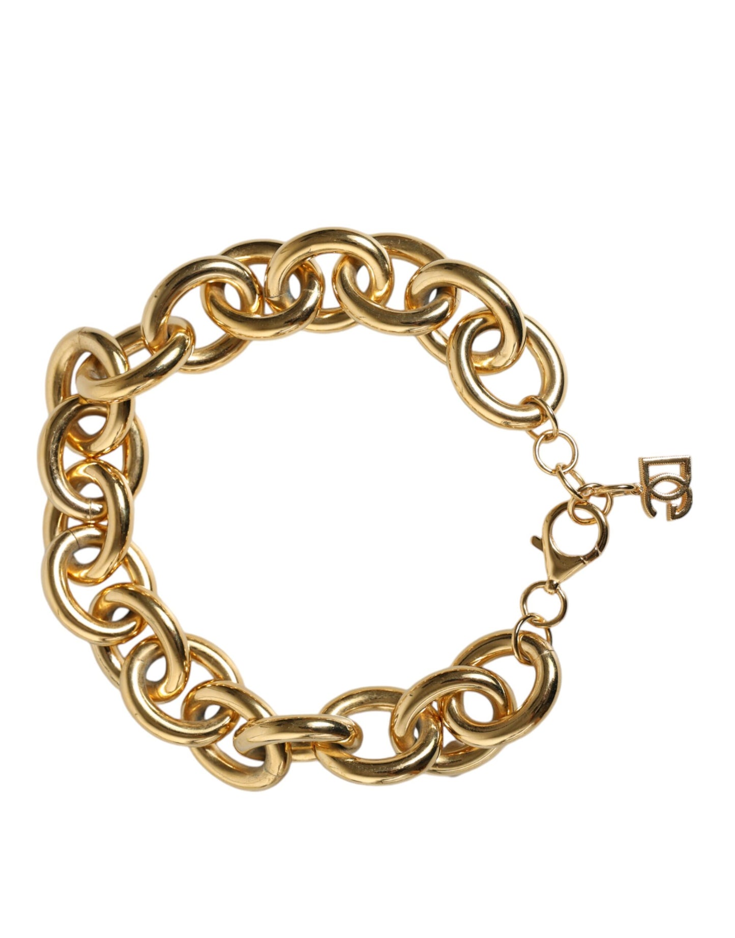 Goldfarbenes Messing Maxi-Ketten-Logoarmband mit Karabinerverschluss