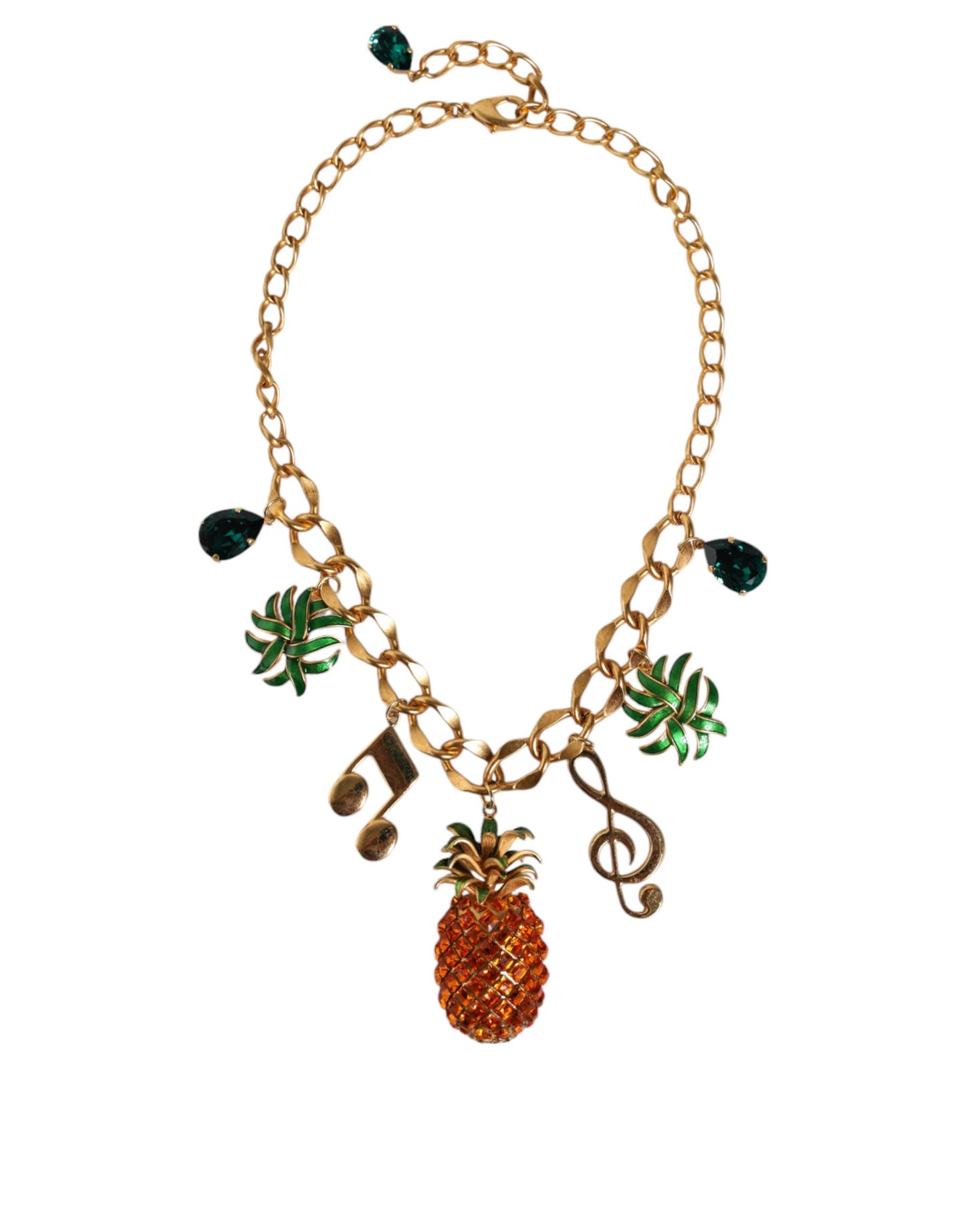 Gold Tone Brass Chain Pineapple Crystal Musical Necklace