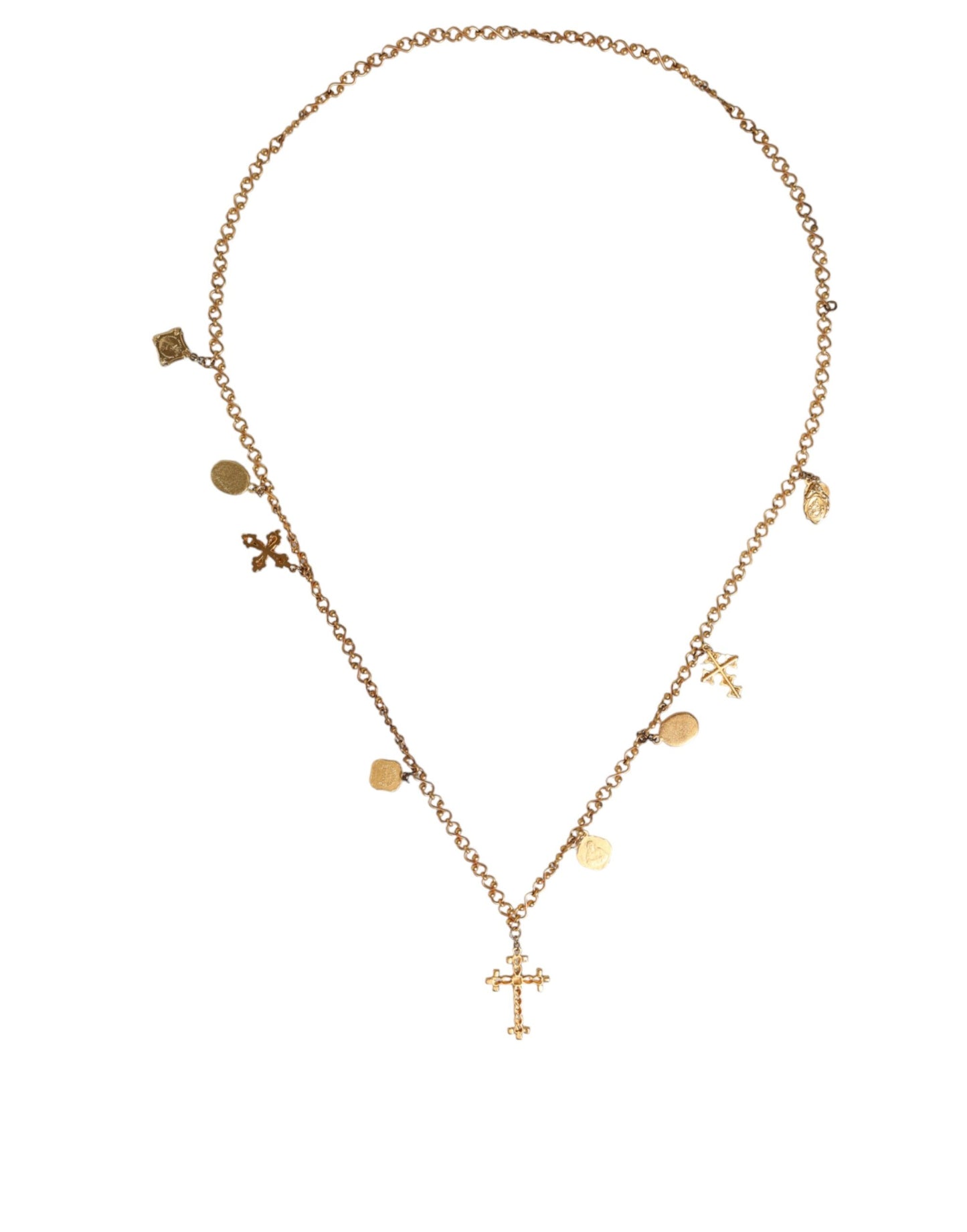 Gold Tone Brass Chain Religious Cross Pendant Necklace