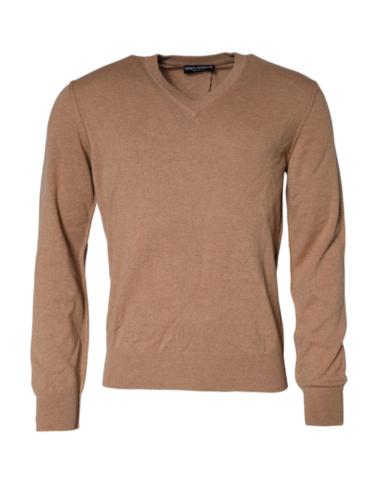 Brauner Pullover aus Kaschmirstrick mit V-Ausschnitt