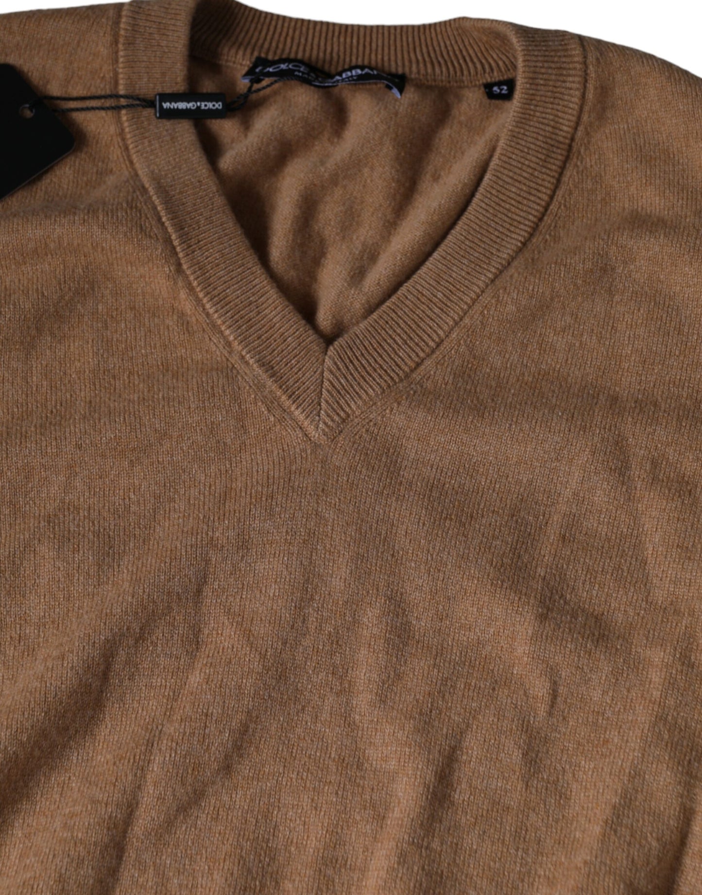 Brown Cashmere Knit V-neck Pullover Sweater