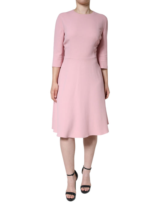 Rosa A-Linien-Kleid aus Viskose mit 3/4-Ärmeln