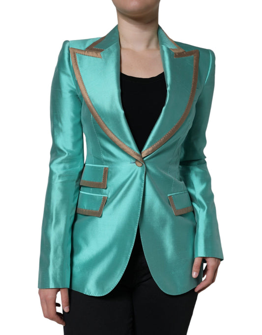 Einreihige Blazerjacke in Metallic-Grün