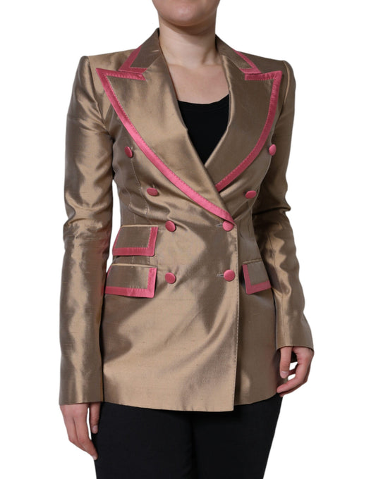 Zweireihige Blazerjacke in Metallic-Braun