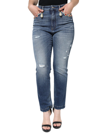 Dunkelblaue Skinny-Jeans aus zerschlissener Baumwolle