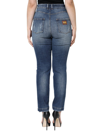 Dunkelblaue Skinny-Jeans aus zerschlissener Baumwolle