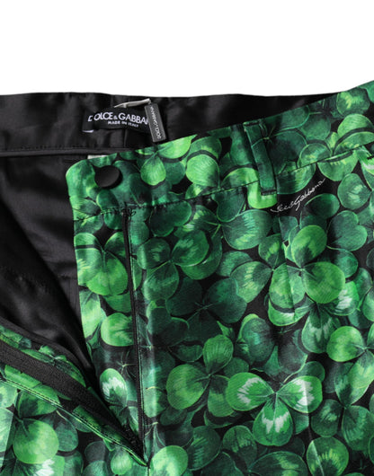 Green Clover Silk Satin High Waist Tapered Pants