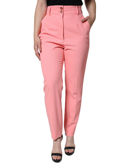 Rose Pink Polyester High Waist Tapered Pants