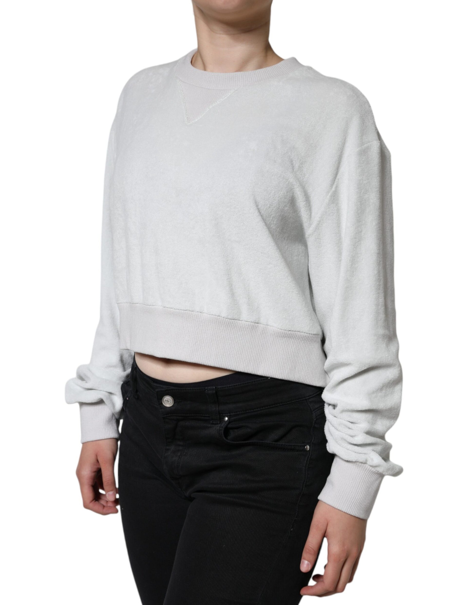 Weißer Pullover mit Rundhalsausschnitt und Stretch-Nylon