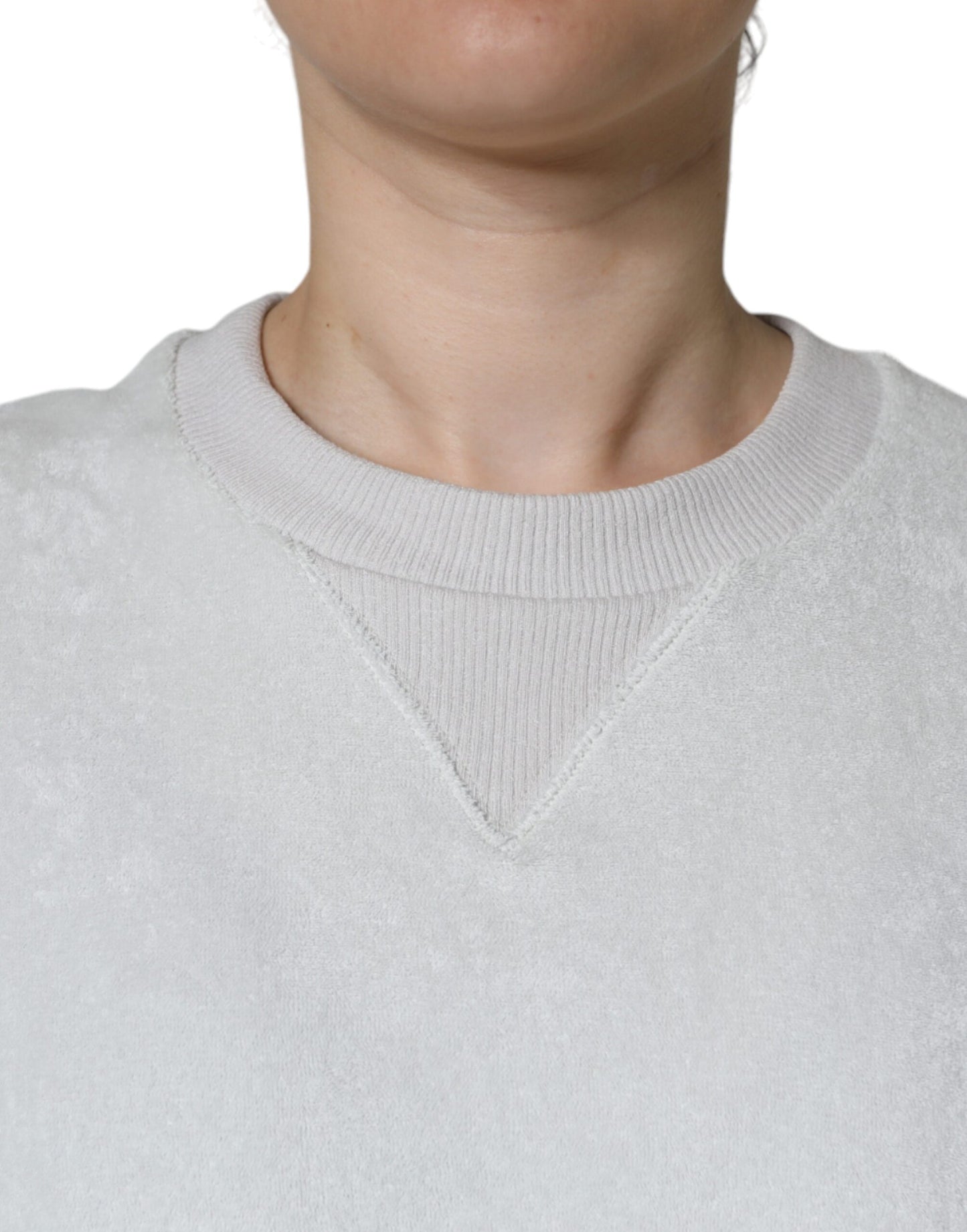 Weißer Pullover mit Rundhalsausschnitt und Stretch-Nylon