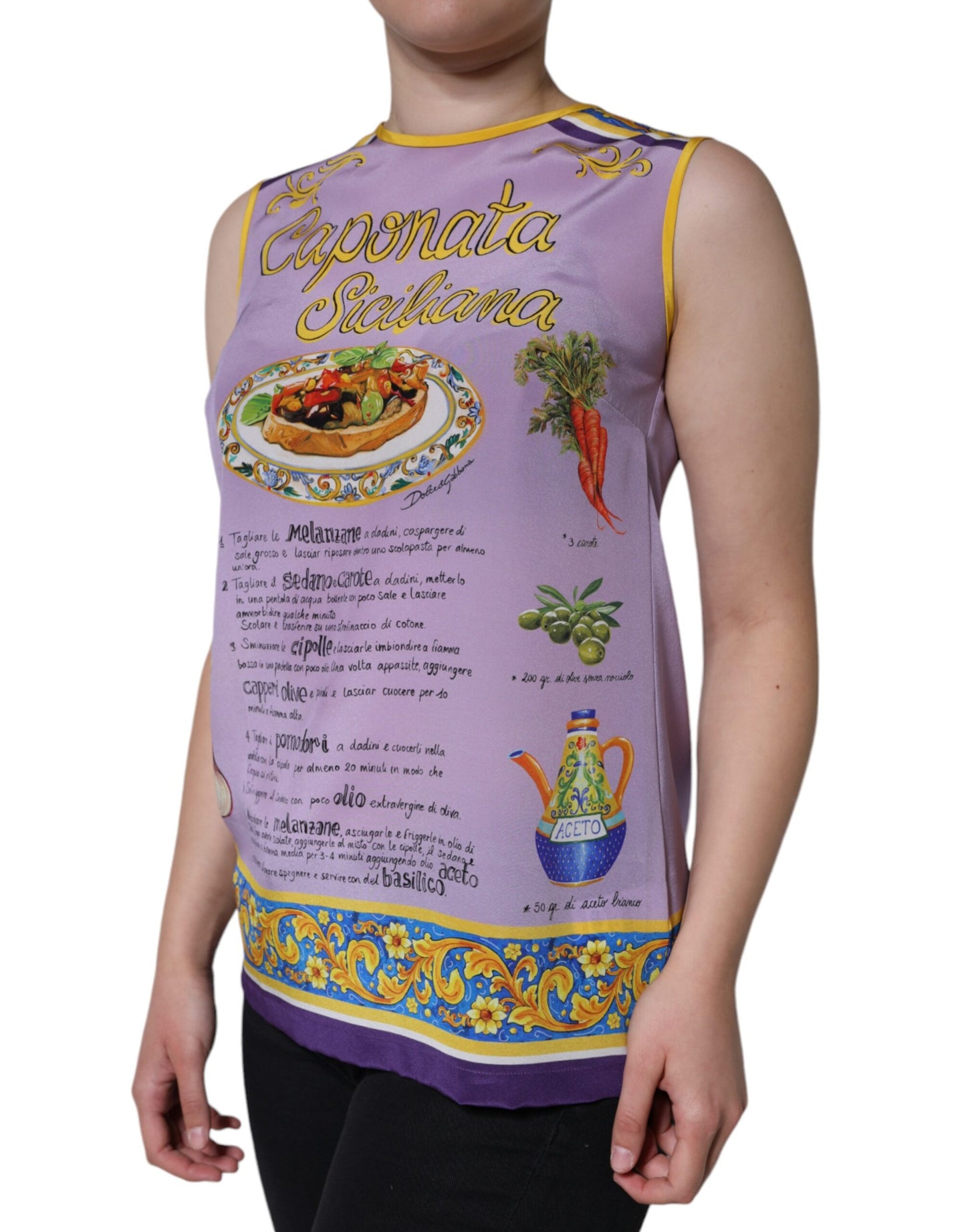 Purple Silk Caponata Siciliana Print Tank Top