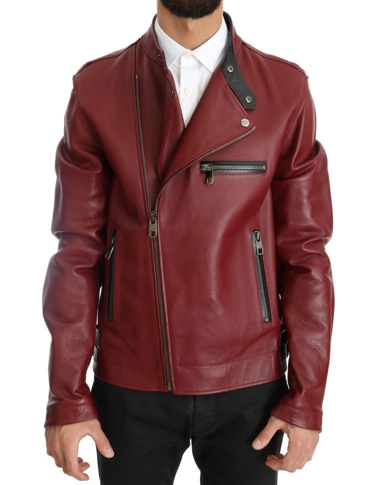 Strahlend rote Biker-Motorradjacke aus Leder