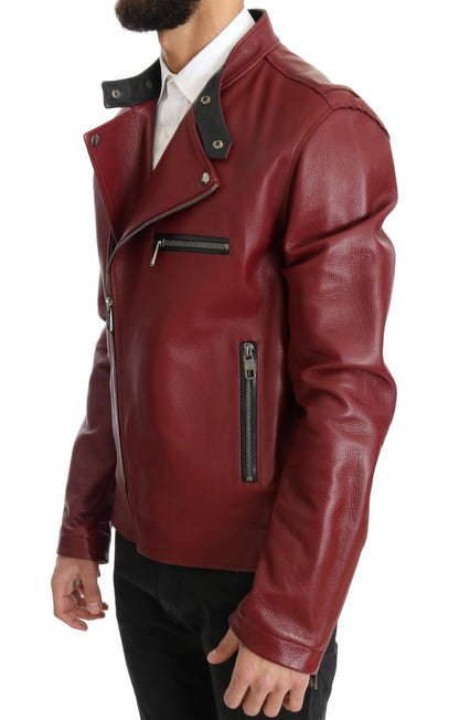 Strahlend rote Biker-Motorradjacke aus Leder