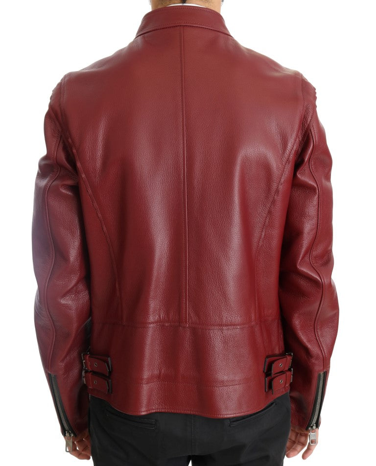 Strahlend rote Biker-Motorradjacke aus Leder