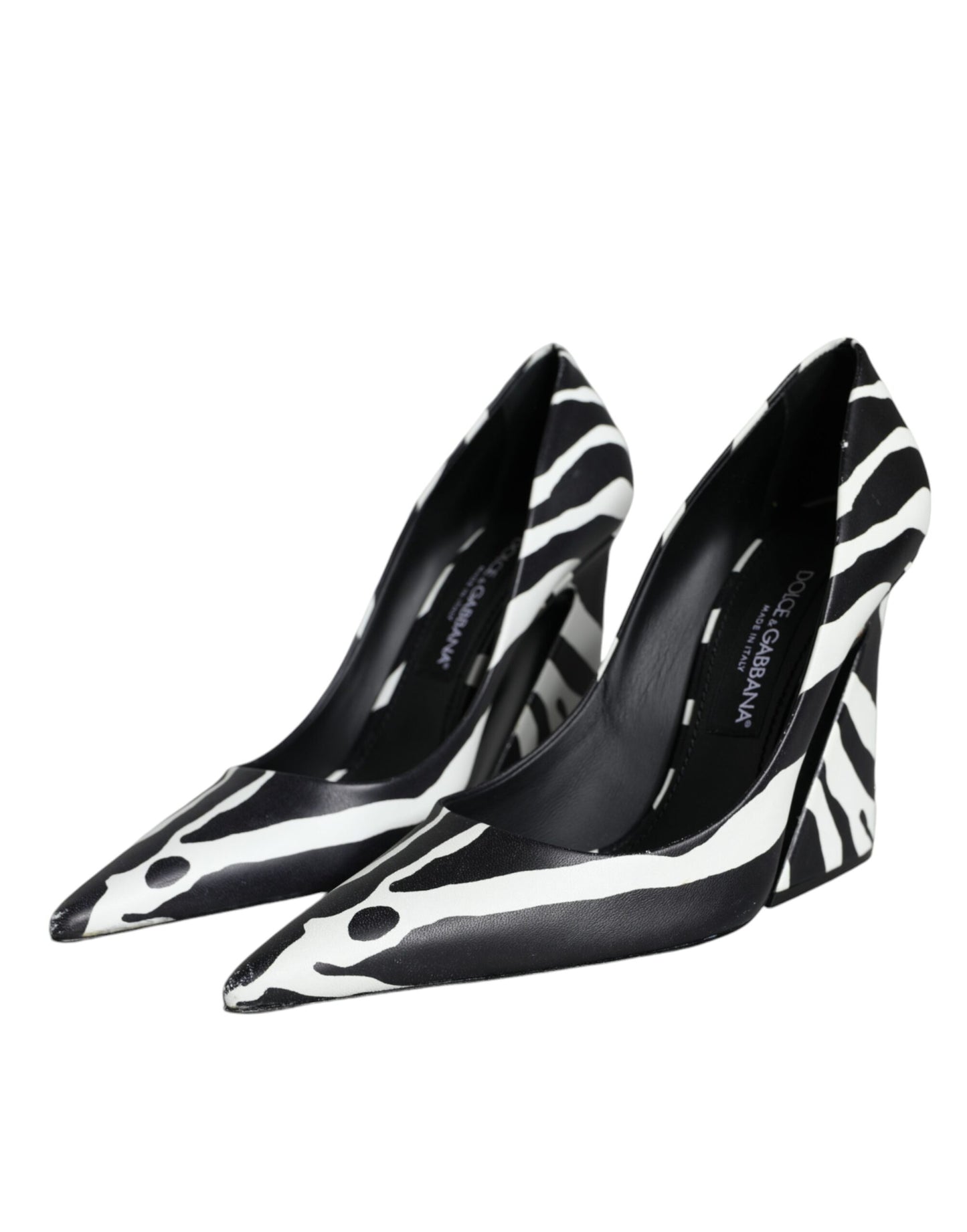 Weiße schwarze Zebra-Leder-Pumps mit hohen Absätzen