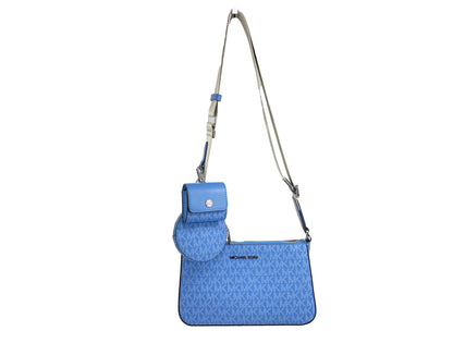 Michael Kors Jet Set Signature PVC Crossbody Tech Attachment Tasche Geldbörse Blau