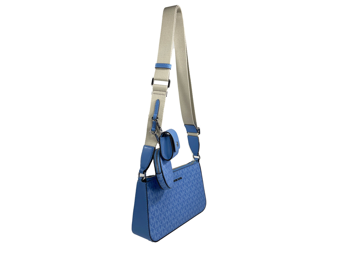 Michael Kors Jet Set Signature PVC Crossbody Tech Attachment Tasche Geldbörse Blau