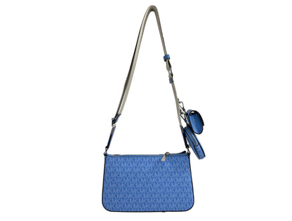 Michael Kors Jet Set Signature PVC Crossbody Tech Attachment Tasche Geldbörse Blau