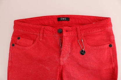 Strahlend rote Super Slim Designer Jeans