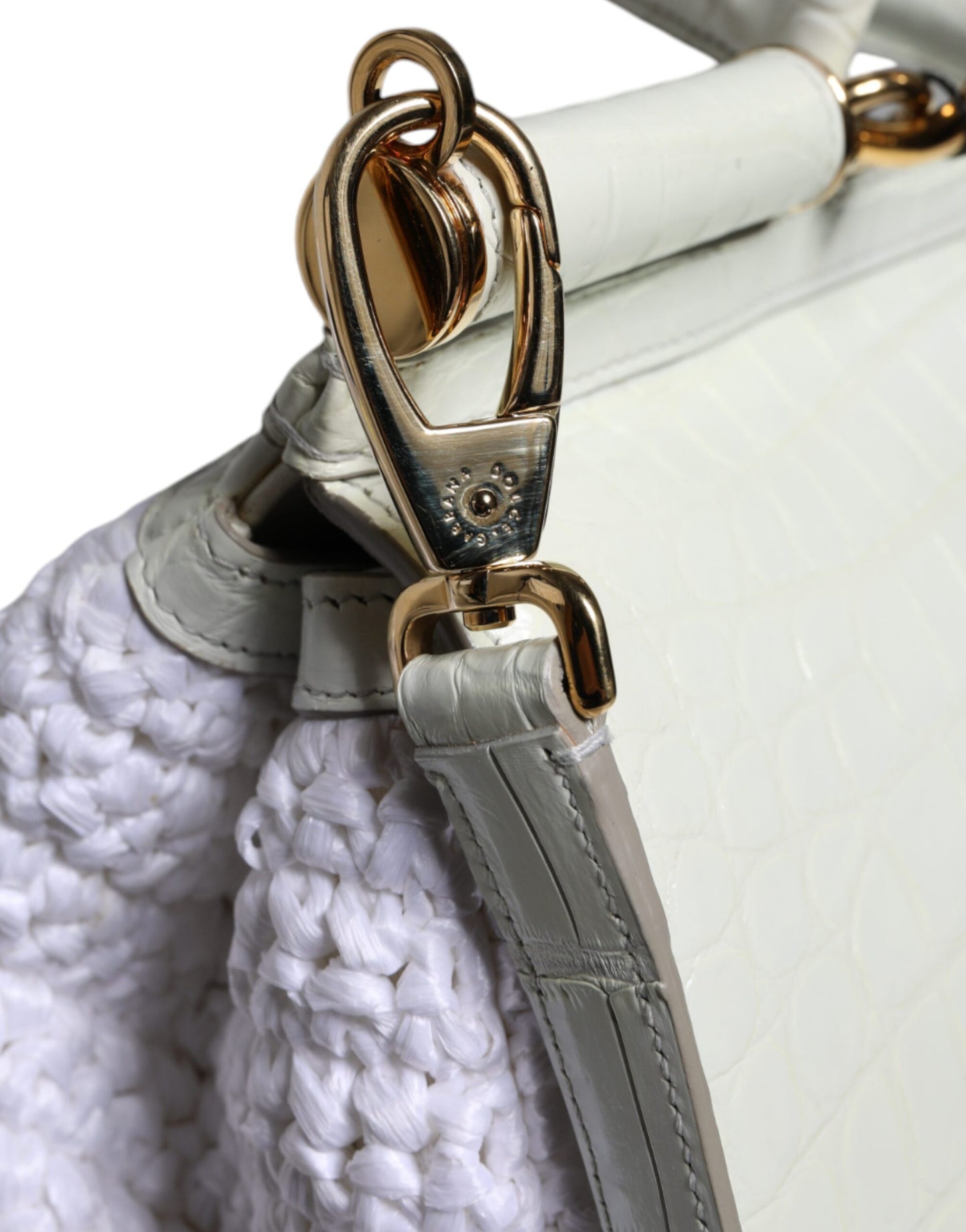 White Rafia Leather Top Handle Crossbody Bag