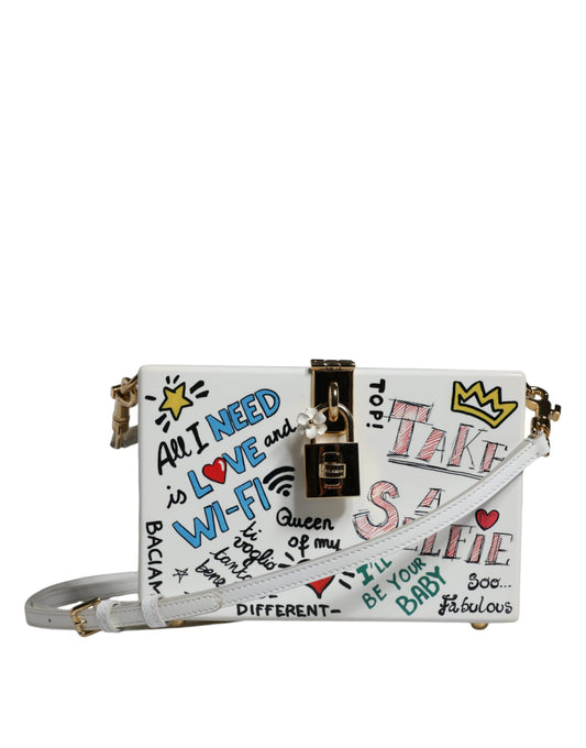 Weiße Clutch mit Graffiti-Print