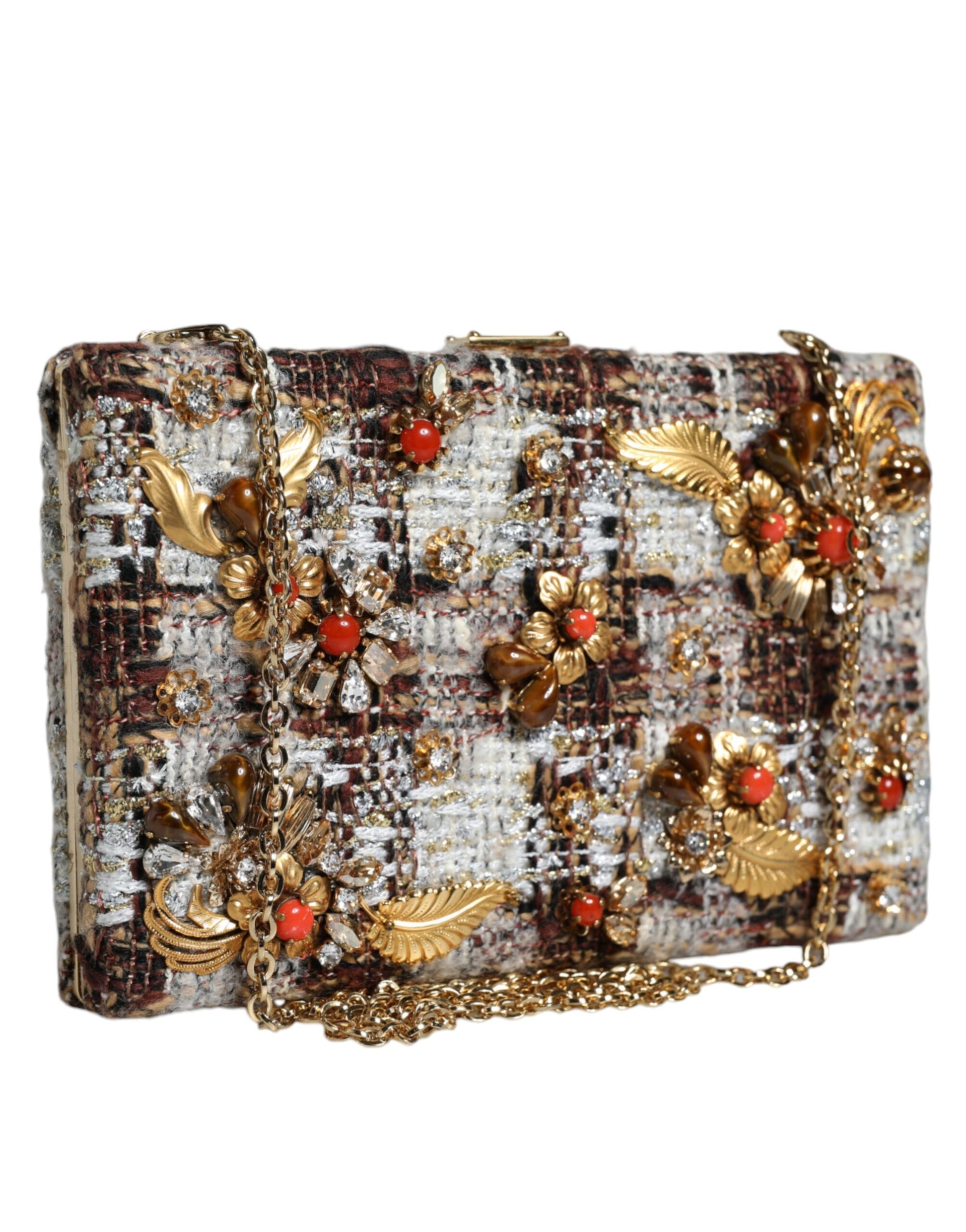 Multicolor Tweed Floral Clutch Crossbody Bag