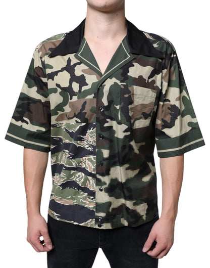 Mehrfarbiges Camouflage Button-Down-Freizeithemd für Herren