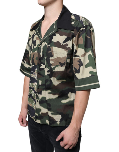 Mehrfarbiges Camouflage Button-Down-Freizeithemd für Herren