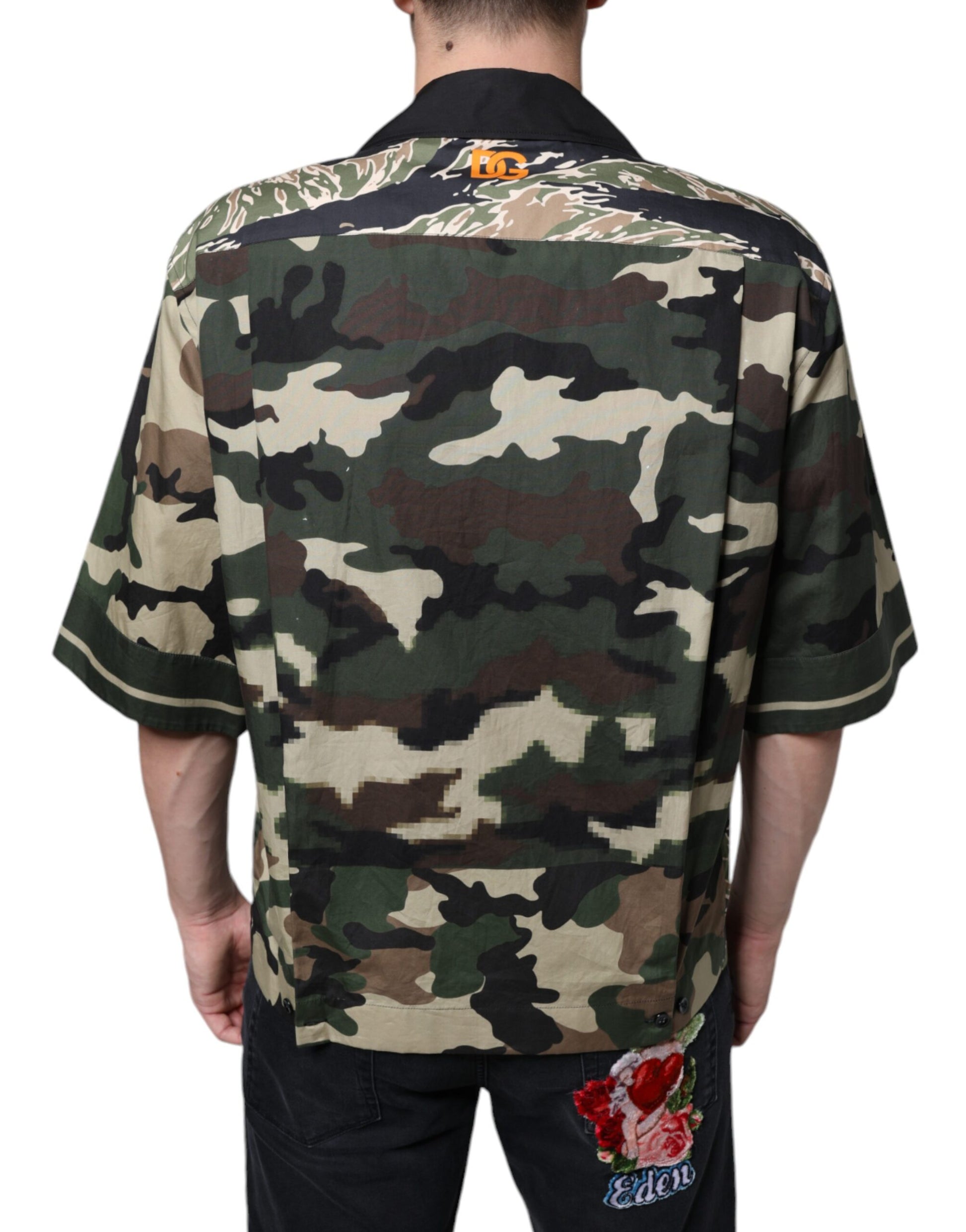 Mehrfarbiges Camouflage Button-Down-Freizeithemd für Herren