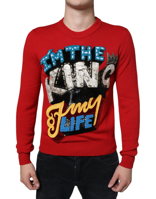 Roter „I'm The King“-Sweatshirt aus Wolle mit Rundhalsausschnitt