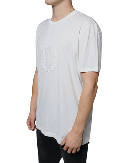 White Logo Embossed Cotton Crewneck T-shirt