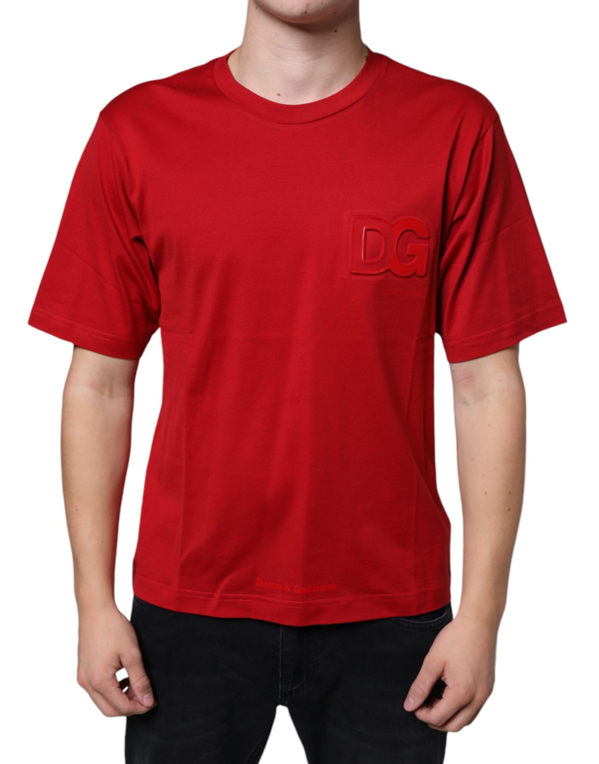 Rotes Rundhals-T-Shirt aus Baumwolle mit DG-Logo-Print